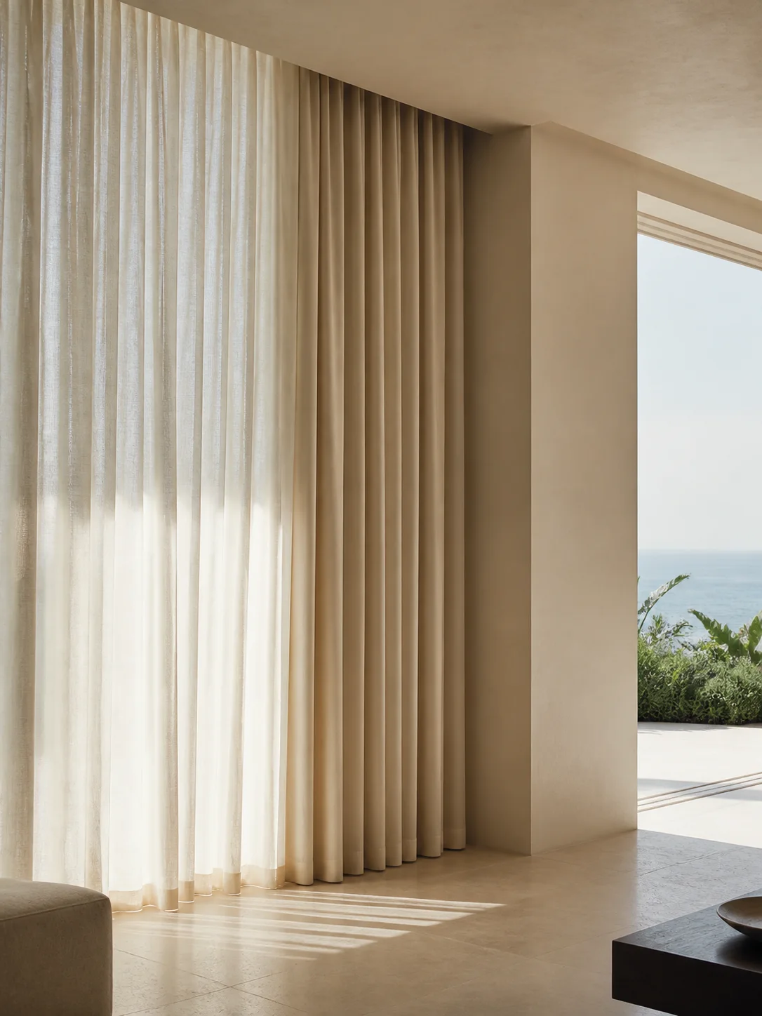 Layered custom curtains in a refined Costa del Sol villa
