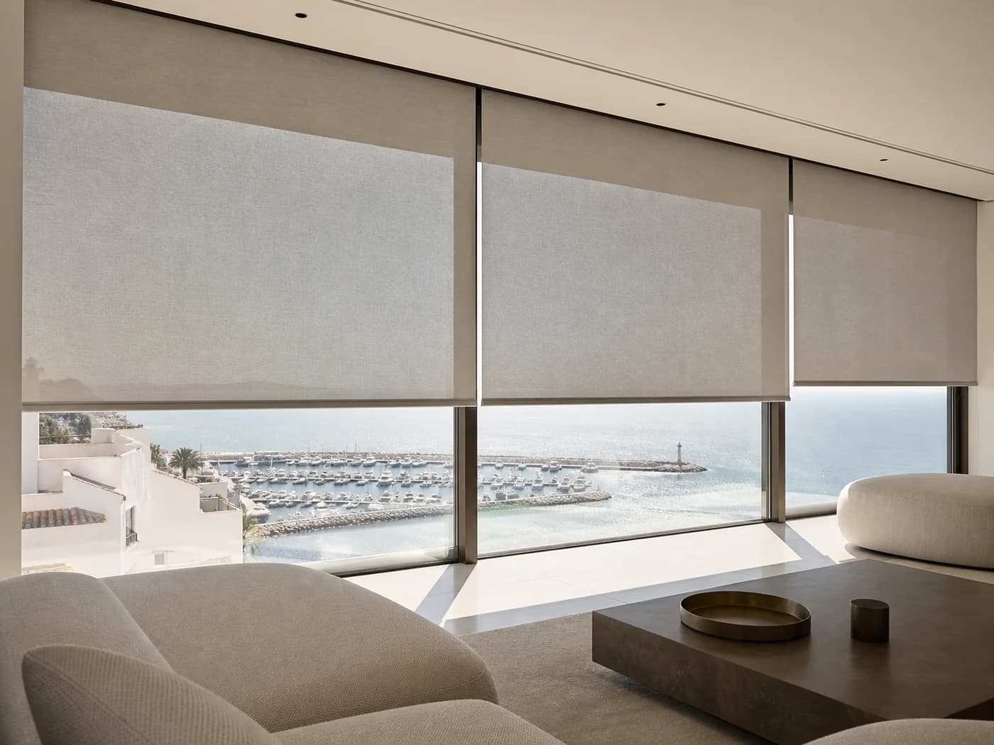 Motorised solar screens overlooking Puerto Banús marina